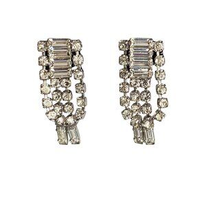 Jay Flex VTG Sterling Crystal Baguette Screw Back Earrings​​​